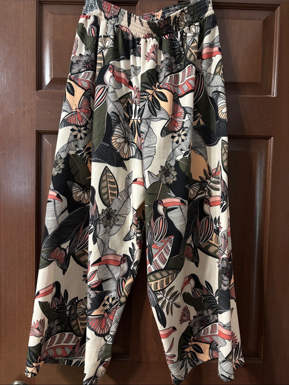Parque Das Aves Brazil Tropical Bird Floral Wide Leg Cropped Pants XL GG RARE!
